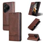 For Huawei Pura 70 Fine Hole AZNS Magnetic Calf Texture Flip Leather Phone Case(Dark Brown)