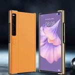For Huawei Mate Xs 2 Electroplating Plain Leather Folding Phone Case(Khaki Yellow)