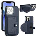 For iPhone 14 Pro Shockproof Leather Phone Case with Card Holder(Blue)