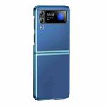 For Samsung Galaxy Z Flip4 Electroplating Plain Leather Folding Phone Case(Blue)