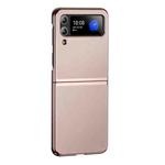 For Samsung Galaxy Z Flip4 Electroplating Plain Leather Folding Phone Case(Rose Gold)