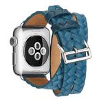 For Apple Watch Series 7 41mm / 6 & SE & 5 & 4 40mm / 3 & 2 & 1 38mm Top-grain Leather Embossed Crown Watch Band(Blue)