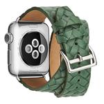 For Apple Watch Series 7 41mm / 6 & SE & 5 & 4 40mm / 3 & 2 & 1 38mm Top-grain Leather Embossed Crown Watchband(Green)