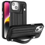 For iPhone 13 Shockproof Leather Phone Case with Wrist Strap(Black)