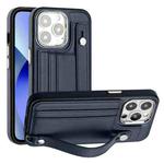 For iPhone 13 Pro Shockproof Leather Phone Case with Wrist Strap(Blue)