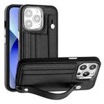 For iPhone 13 Pro Shockproof Leather Phone Case with Wrist Strap(Black)