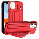 For iPhone 11 Shockproof Leather Phone Case with Wrist Strap(Red)
