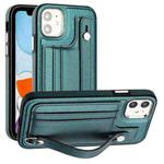 For iPhone 11 Shockproof Leather Phone Case with Wrist Strap(Green)