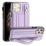 For iPhone 11 Pro Shockproof Leather Phone Case with Wrist Strap(Purple)