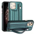For iPhone 11 Pro Shockproof Leather Phone Case with Wrist Strap(Green)
