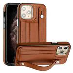 For iPhone 11 Pro Shockproof Leather Phone Case with Wrist Strap(Brown)