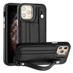 For iPhone 11 Pro Shockproof Leather Phone Case with Wrist Strap(Black)