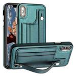 For iPhone XS Max Shockproof Leather Phone Case with Wrist Strap(Green)