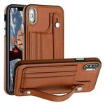 For iPhone XS Max Shockproof Leather Phone Case with Wrist Strap(Brown)