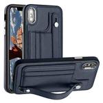 For iPhone XS Max Shockproof Leather Phone Case with Wrist Strap(Blue)