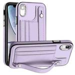 For iPhone XR Shockproof Leather Phone Case with Wrist Strap(Purple)