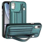 For iPhone XR Shockproof Leather Phone Case with Wrist Strap(Green)