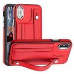 For iPhone X / XS Shockproof Leather Phone Case with Wrist Strap(Red)