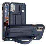 For iPhone X / XS Shockproof Leather Phone Case with Wrist Strap(Blue)