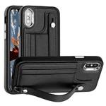 For iPhone X / XS Shockproof Leather Phone Case with Wrist Strap(Black)