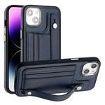 For iPhone 15 Shockproof Leather Phone Case with Wrist Strap(Blue)