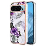 For Google Pixel 9 Pro Electroplating IMD TPU Phone Case(Purple Flower)