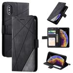 For iPhone X / XS Skin Feel Splicing Horizontal Flip Leather Case with Holder & Card Slots & Wallet & Photo Frame(Black)