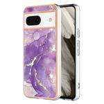 For Google Pixel 8 Electroplating Marble Dual-side IMD Phone Case(Purple 002)