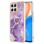 For Honor X8 4G Electroplating Marble IMD TPU Phone Case with Ring Holder(Purple 002)