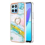 For Honor X8 5G / X6 4G Electroplating Marble IMD TPU Phone Case with Ring Holder(Green 004)