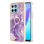 For Honor X8 5G / X6 4G Electroplating Marble IMD TPU Phone Case with Ring Holder(Purple 002)