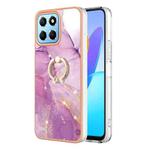 For Honor X8 5G / X6 4G Electroplating Marble IMD TPU Phone Case with Ring Holder(Purple 001)