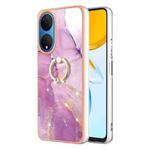 For Honor X7 Electroplating Marble IMD TPU Phone Case with Ring Holder(Purple 001)