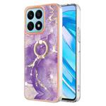 For Honor X8a Electroplating Marble IMD TPU Phone Case with Ring Holder(Purple 002)