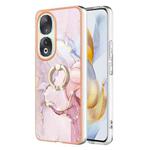 For Honor 90 5G Electroplating Marble IMD TPU Phone Case with Ring Holder(Rose Gold 005)