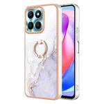 For Honor X6a Electroplating Marble IMD TPU Phone Case with Ring Holder(White 006)