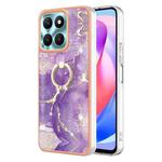 For Honor X6a Electroplating Marble IMD TPU Phone Case with Ring Holder(Purple 002)