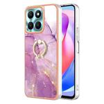 For Honor X6a Electroplating Marble IMD TPU Phone Case with Ring Holder(Purple 001)