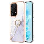 For Honor 200 Lite Global Electroplating Marble IMD TPU Phone Case with Ring Holder(White 006)