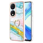 For Honor X7b 4G / 5G Electroplating Marble IMD TPU Phone Case with Ring Holder(Green 004)