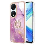 For Honor X7b 4G / 5G Electroplating Marble IMD TPU Phone Case with Ring Holder(Purple 001)