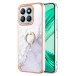 For Honor X8b Electroplating Marble IMD TPU Phone Case with Ring Holder(White 006)