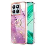 For Honor X8b Electroplating Marble IMD TPU Phone Case with Ring Holder(Purple 001)