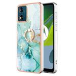 For Motorola Moto E13 Electroplating Marble IMD TPU Phone Case with Ring Holder(Green 003)