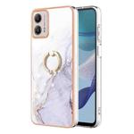 For Motorola Moto G53 5G Electroplating Marble IMD TPU Phone Case with Ring Holder(White 006)