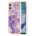 For Motorola Moto G53 5G Electroplating Marble IMD TPU Phone Case with Ring Holder(Purple 002)