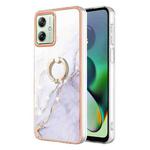 For Motorola Moto G54 Electroplating Marble IMD TPU Phone Case with Ring Holder(White 006)