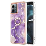 For Motorola Moto G14 Electroplating Marble IMD TPU Phone Case with Ring Holder(Purple 002)