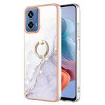 For Motorola Moto G34 Electroplating Marble IMD TPU Phone Case with Ring Holder(White 006)