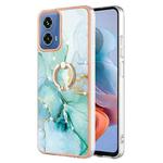 For Motorola Moto G34 Electroplating Marble IMD TPU Phone Case with Ring Holder(Green 003)